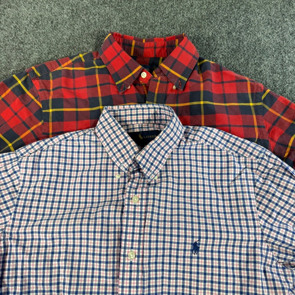 (Lot of 2) Ralph Lauren Mens Plaid Gingham Button Down Shirts Size Medium